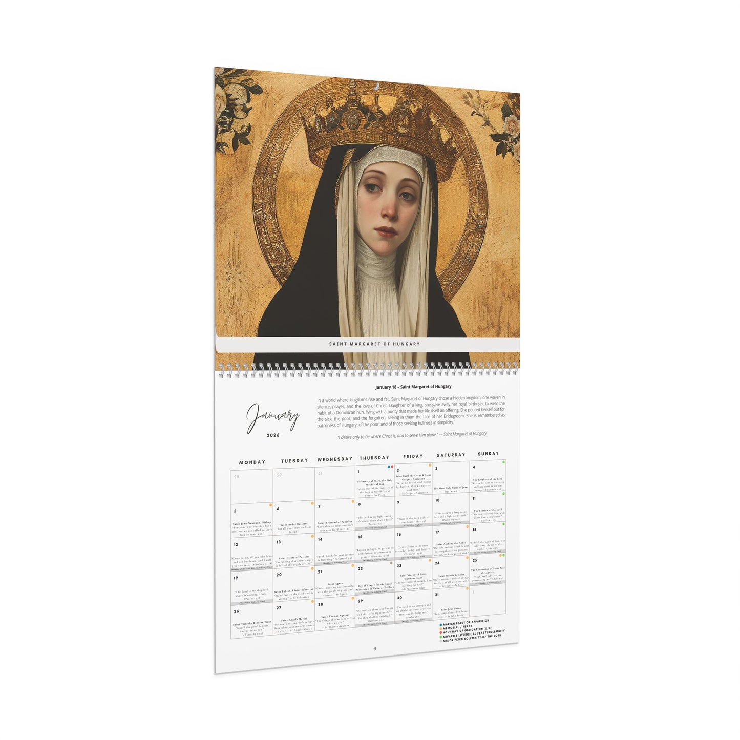 Catholic Liturgical Calendar 2026 - Saints, Solemnities & Marian Feast Days - Sanctified Souls - Christmas Gift - Gift for Catholics