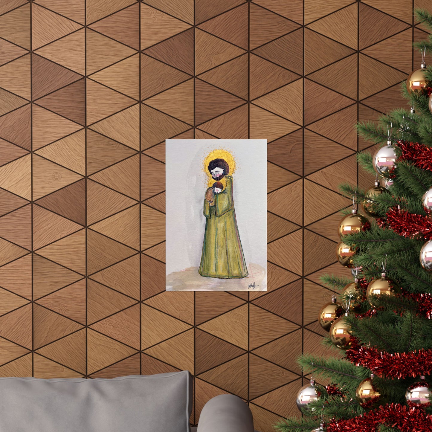 Saint Joseph and Child Jesus Catholic Art Print | Hand-Drawn Watercolor Sacred Artwork | Christian Devotional Wall Art