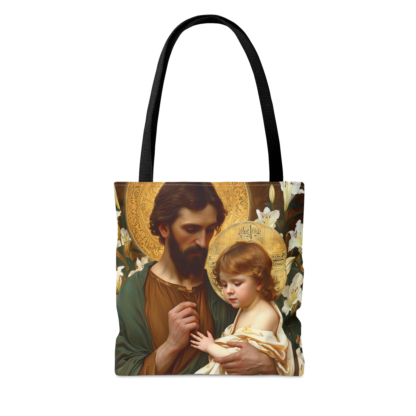 Saint Joseph and Jesus Tote Bag - Large Medium Small Faith Art Bag - Catholic Faith Purse - Double Sided - Religious Art - Christ Child