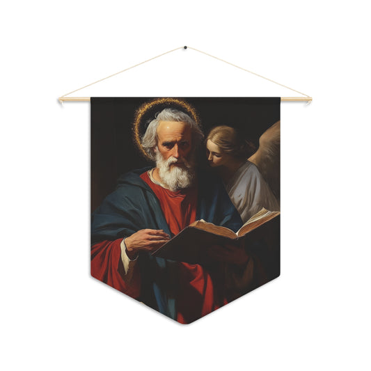 Saint Matthew the Apostle - Pennant / Banner / Wall Hanging - Prayer room art - Catholic Home Art - Large Saint Art - 18" x 21"