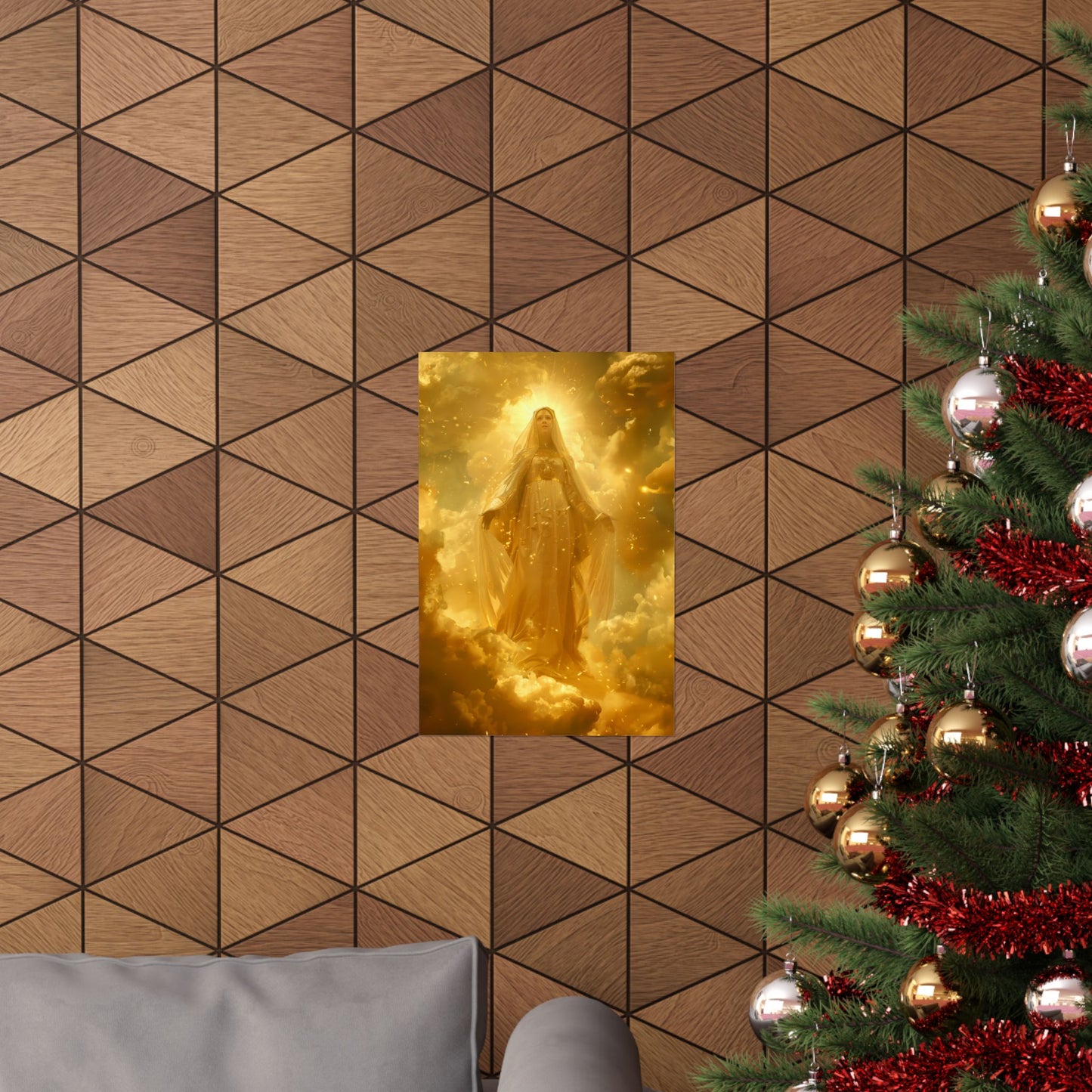 Virgin Mary - Mystical Sun - Golden Mary Poster Print - Sanctified Souls Print - Multiple Sizes - Premium Posters - Catholic Art