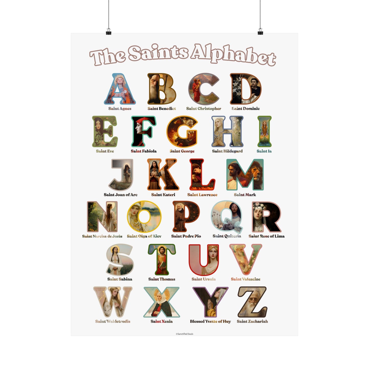 Catholic Saints ABC Print - Alphabet Poster - A to Z Saints Wall Art - Catholic Saints Chart- Classroom / Homeschool - Saints of the Church