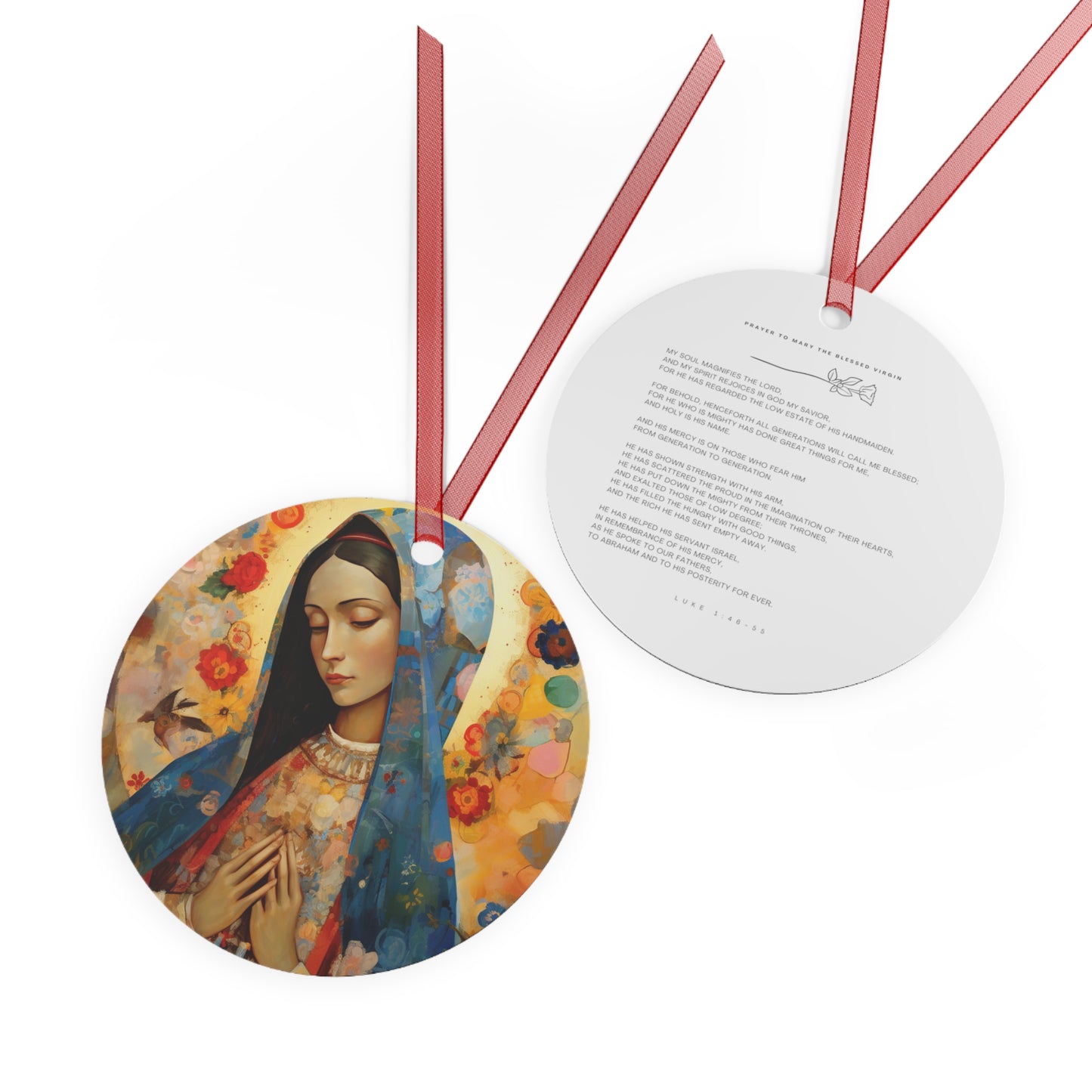 Mary's Silent Blessing Metal Ornament - Religious Holiday Christmas Ornament and Keepsake - Double sided