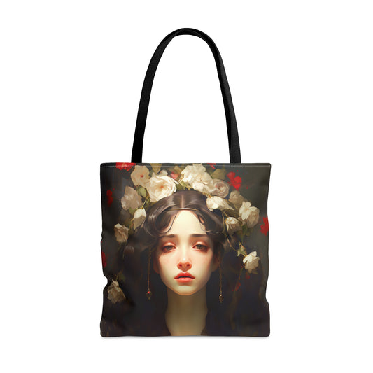 Saint FloraTote Bag - Large Medium Small Faith Art Bag - Re usable Tote Purse - Double Sided - Flowers portrait - Catholic Art Bag
