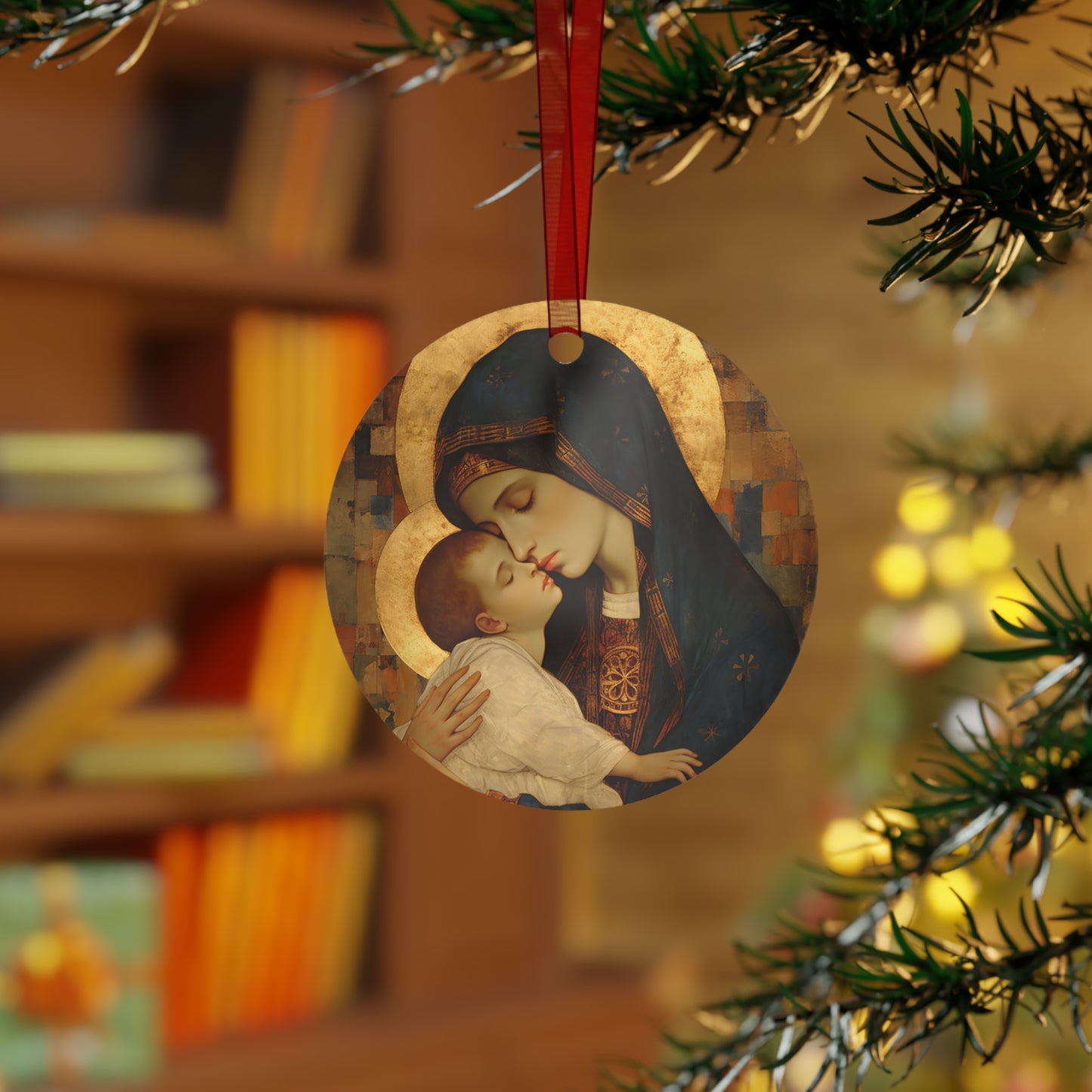 Mother of Mercy Metal Ornament - Religious Holiday Christmas Ornament and Keepsake - Catholic Keepsake - Virgin Mary and Christ Child