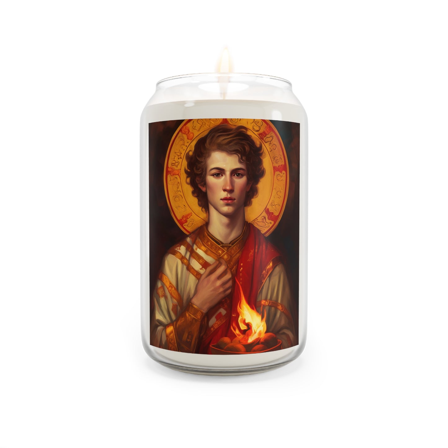 Saint Lawrence Deacon and Martyr - Scented Prayer Candle, 13.75oz - Tall Size - Religious Prayer Candle - Catholic Art - Religious Gift