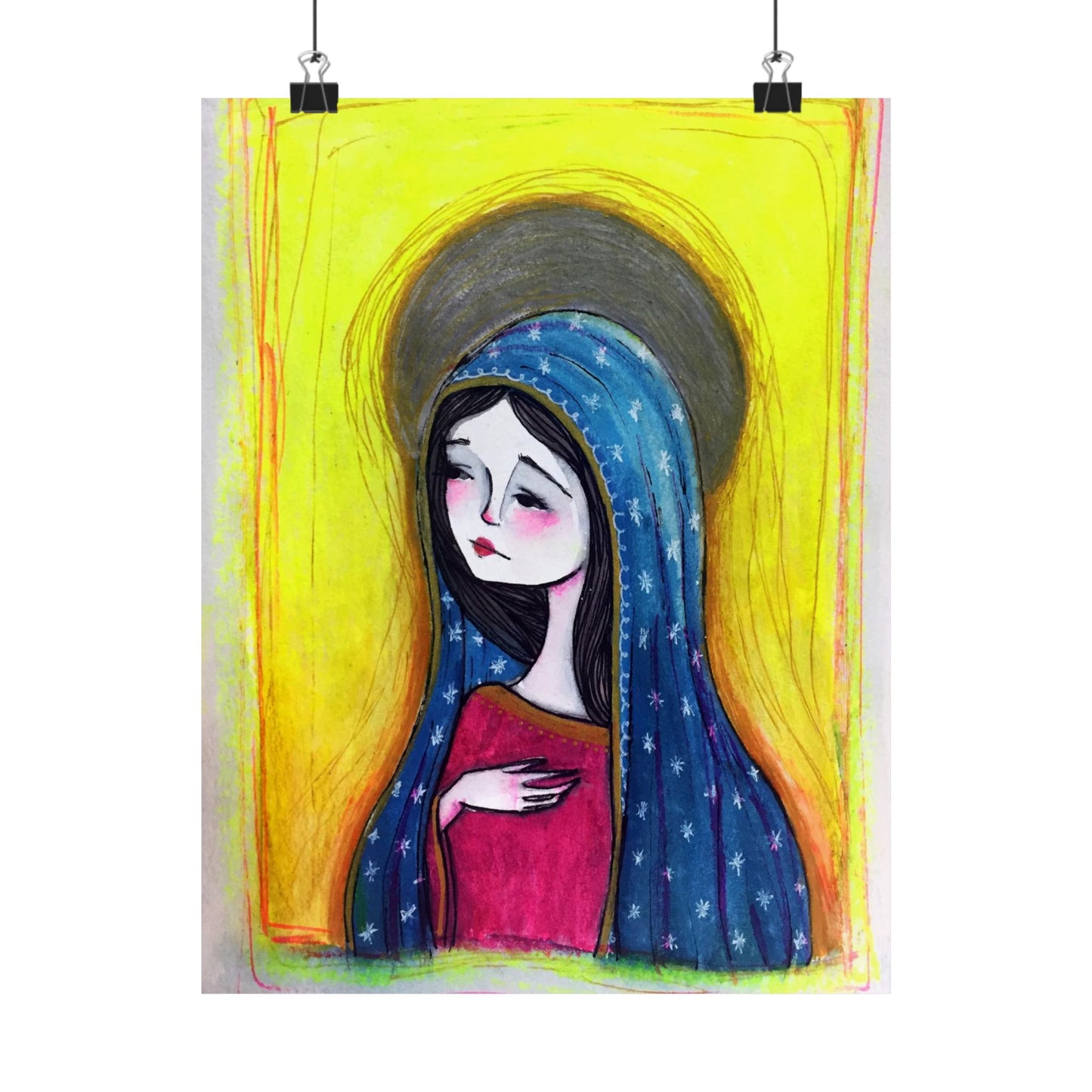 Our Lady of Guadalupe Poster Print - Hand-Drawn Catholic Art Print | Marian Devotional Wall Art | Sanctified Solocosmo Religious Poster