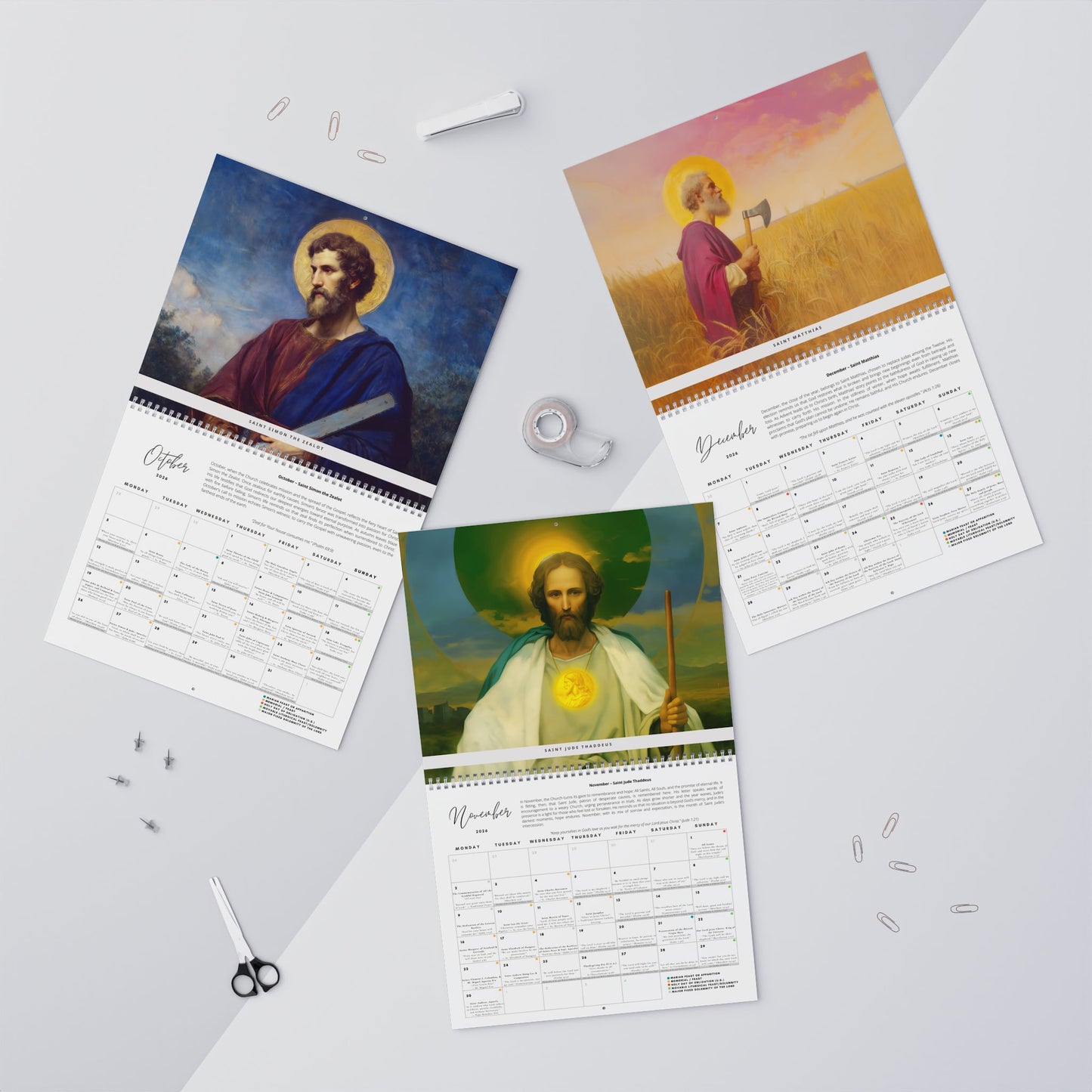 2026 Catholic Calendar - A year with the Apostles - Liturgical Calendar 2026 - Saints, Solemnities & Marian Feast Days - Sanctified Souls