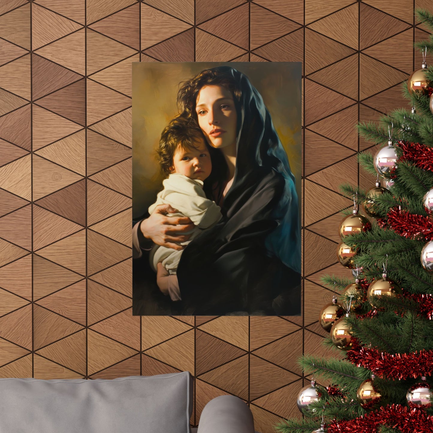 A mother's Gentle Embrace - Mary and The Christ Child - Sanctified Souls Print - Multiple Sizes - Premium Posters - Catholic Art - Christian