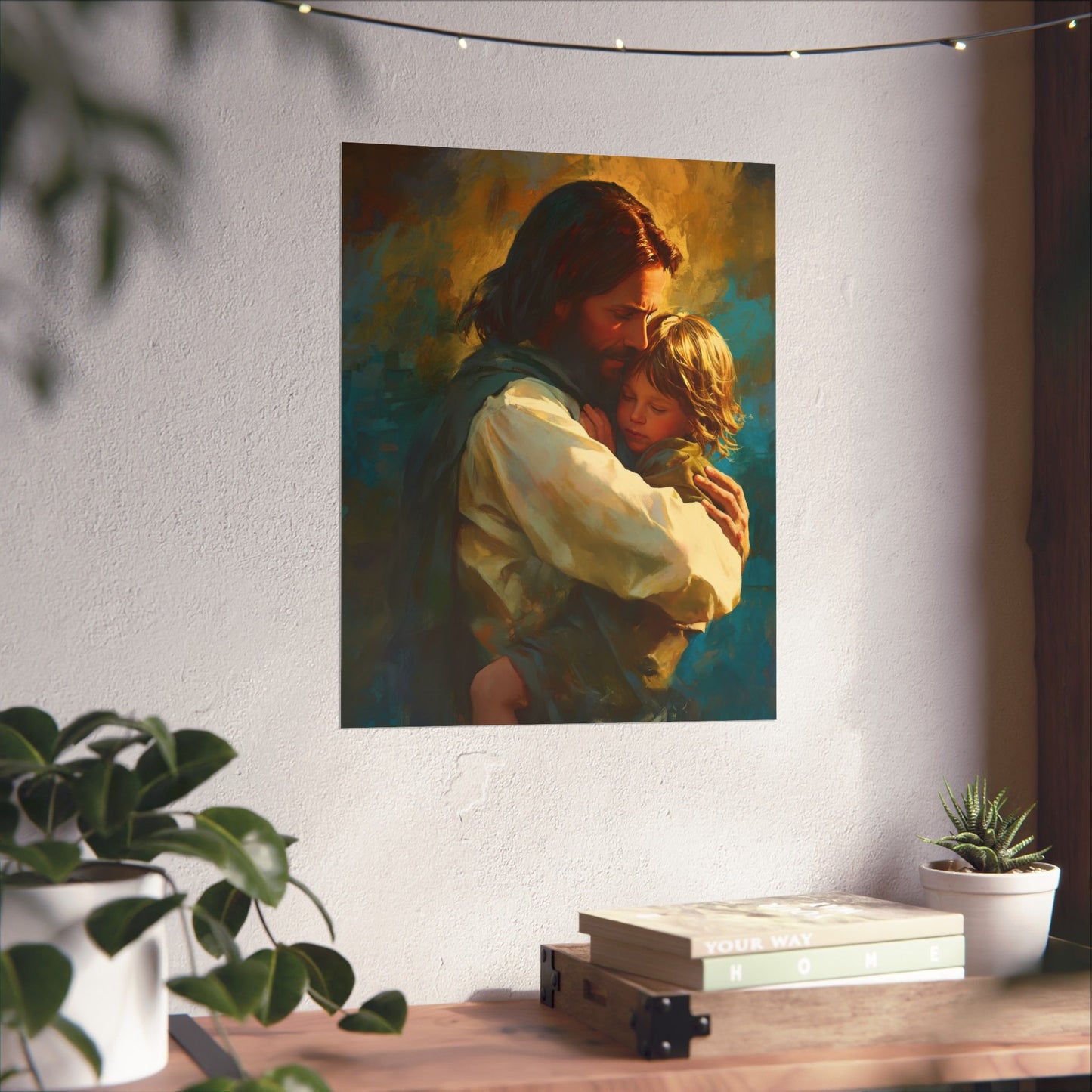 Christ's Compassionate Embrace Poster Print - Sanctified Souls Print - Multiple Sizes - Premium Posters - Catholic Art - Christian painting