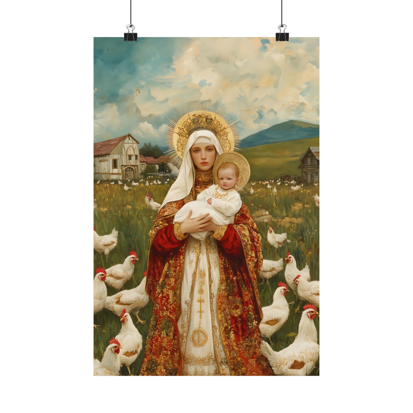 Our Lady of the Hens: Protector of the Humble Flock - Sanctified Souls Print - Multiple Sizes - Premium Posters - Catholic Art - Christian