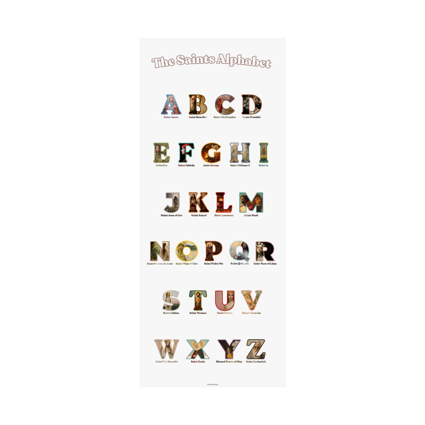 Catholic Saints ABC Print - Alphabet Poster - A to Z Saints Wall Art - Catholic Saints Chart- Classroom / Homeschool - Saints of the Church