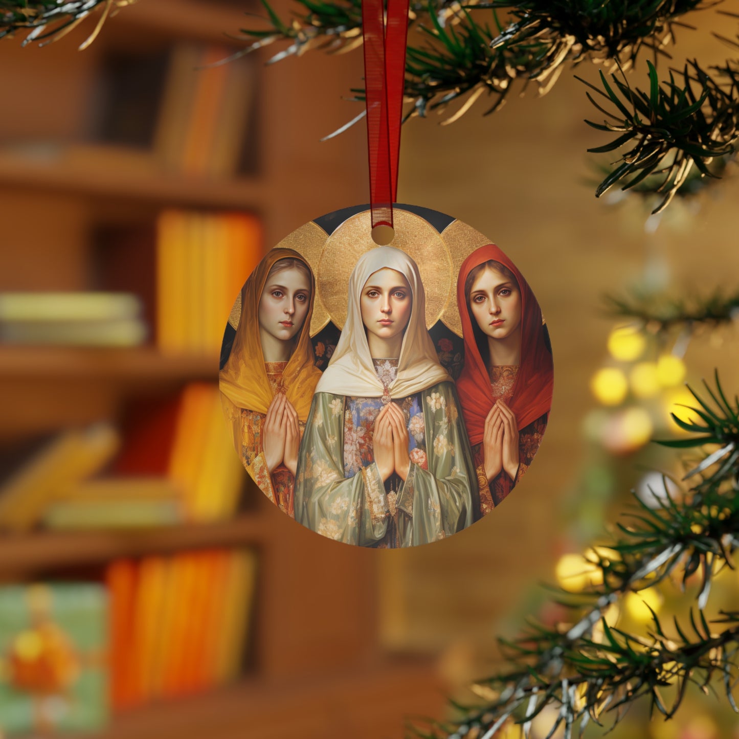 Saints Menodora, Metrodora, and Nymphodora Metal Ornament - Religious Holiday Christmas Ornament and Keepsake - Double sided