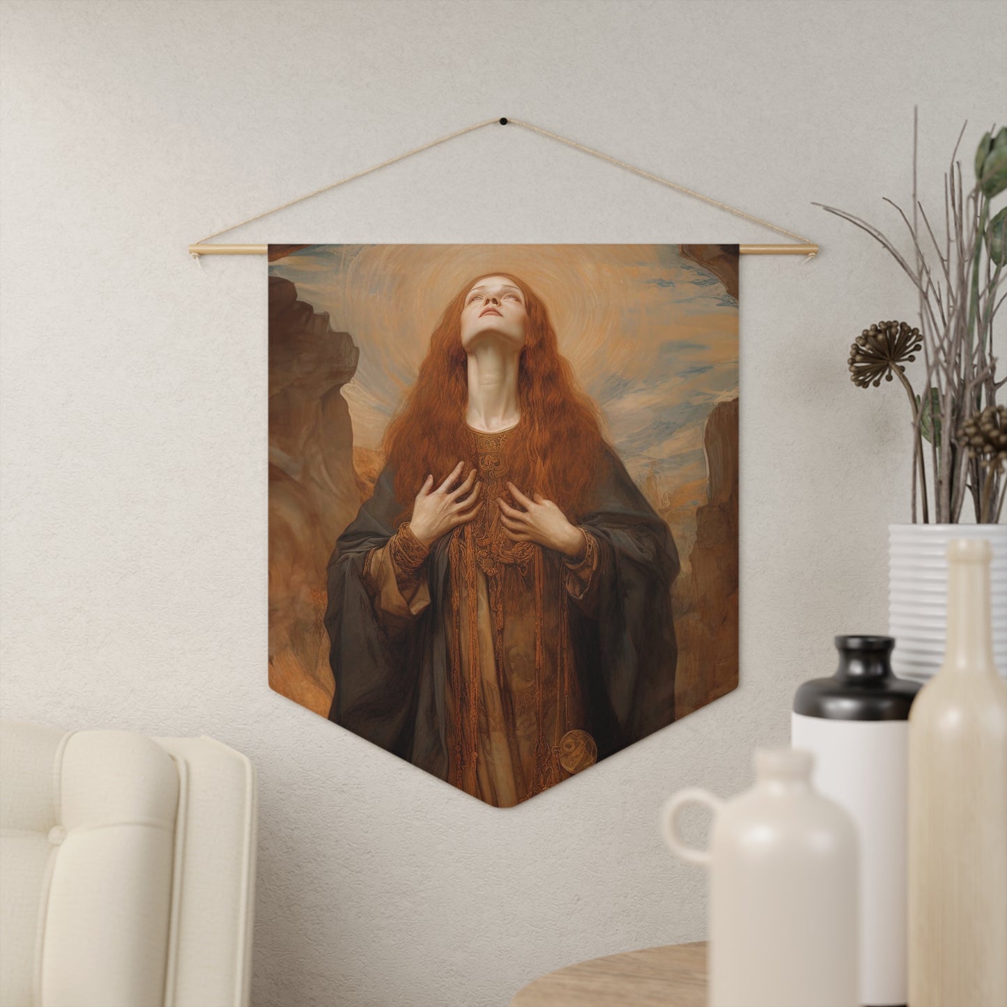 Saint Rosalia Wall Banner / Wall Hanging - Unique Religious Art for your home - Prayer room - Catholic Home Art - 18" x 21"