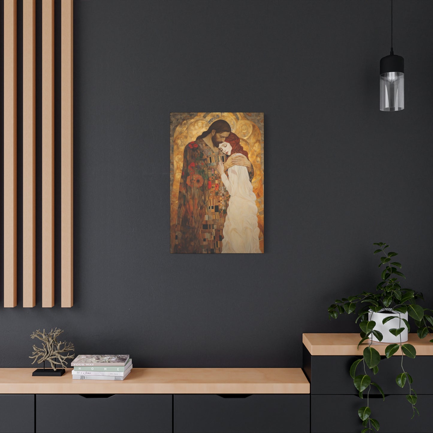 Christ Embracing Mary Magdalene Museum Wrapped Canvas - Sanctified Souls Print -Based on Klimt's The Kiss - Religious Catholic Art