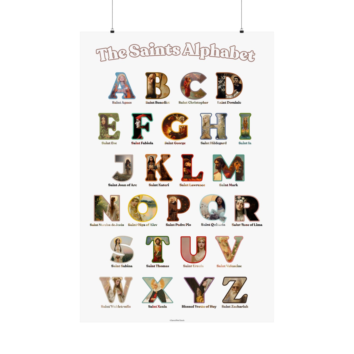 Catholic Saints ABC Print - Alphabet Poster - A to Z Saints Wall Art - Catholic Saints Chart- Classroom / Homeschool - Saints of the Church