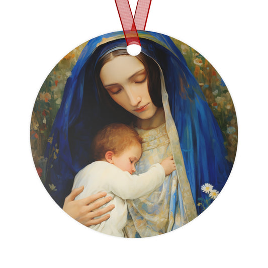 The Eternal Mother Mary and the Infant Jesus Metal Ornament - Religious Holiday Christmas Ornament and Keepsake - Prayer Ornament