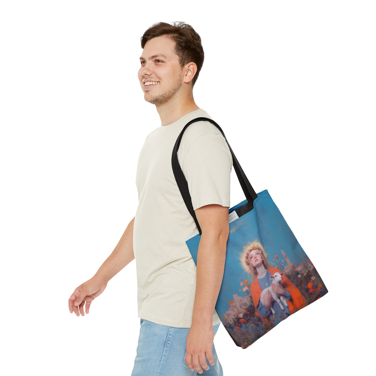 Saint Agnes of Rome - Tote Bag - Large Medium Small Faith Art Bag - Bible Study Faith Purse - Double Sided