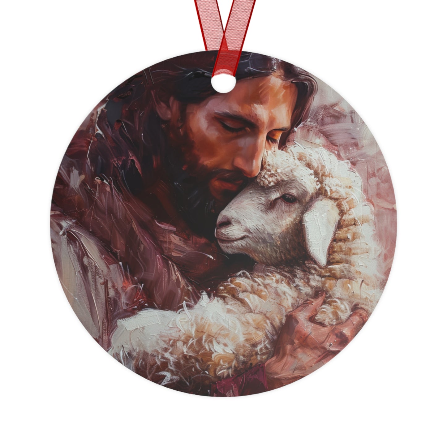 Jesus and the Little Lamb Metal Ornament - Religious Holiday Christmas Ornament and Keepsake - Catholic Keepsake