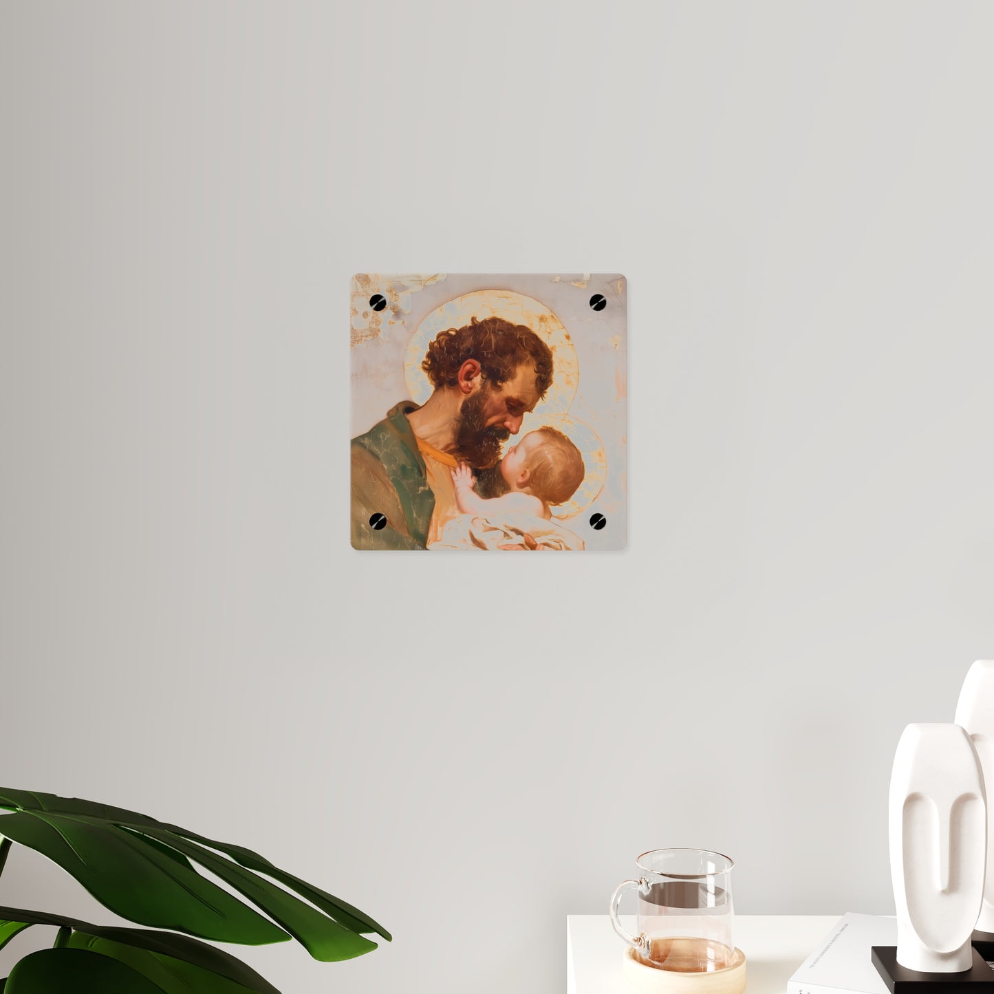 Saint Joseph, Pillar of the Holy Family Acrylic Wall Art Panel - Ready to Hang Acrylic Print - Catholic Saint - The Christ Child and Joseph