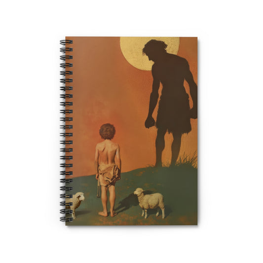 The Victor Had No Sword - David and Goliath  - Sanctified Souls Art - Religious Based Notebook - Spiral Notebook - Prayer journal