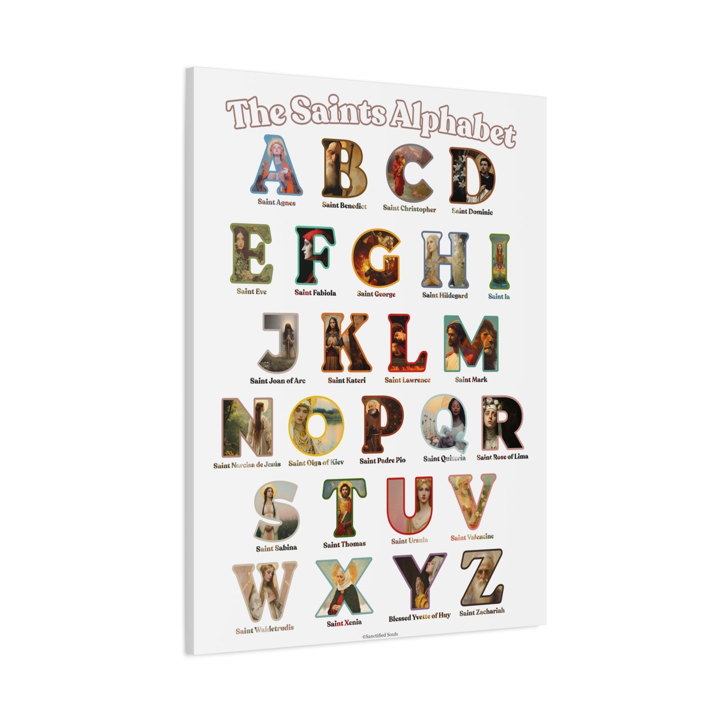 Catholic Saints ABC Alphabet Canvas - A to Z Saints Wall Art - Catholic Saints Chart - Catholic Nursery / Homeschool - Saints of the Church