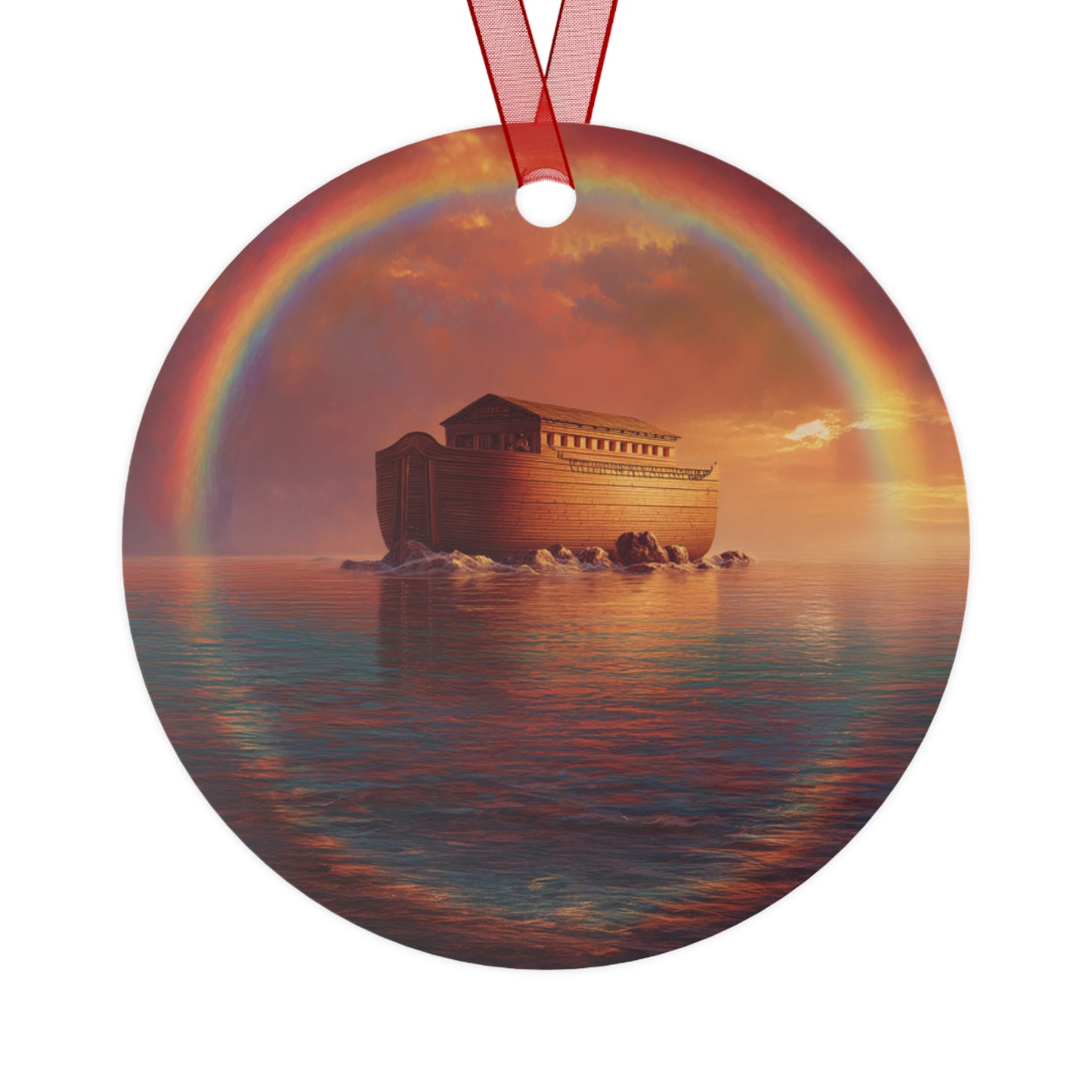 Sheltered Beneath the Covenant Sky - Noah's Ark Metal Ornament - Religious Holiday Christmas Ornament and Keepsake - Double sided