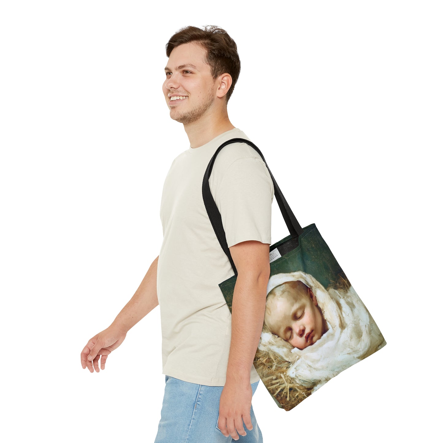 The Christ Child Resting in the Silence of the Manger - Tote Bag - Large Medium Small Faith Art Bag - Catholic Faith Purse