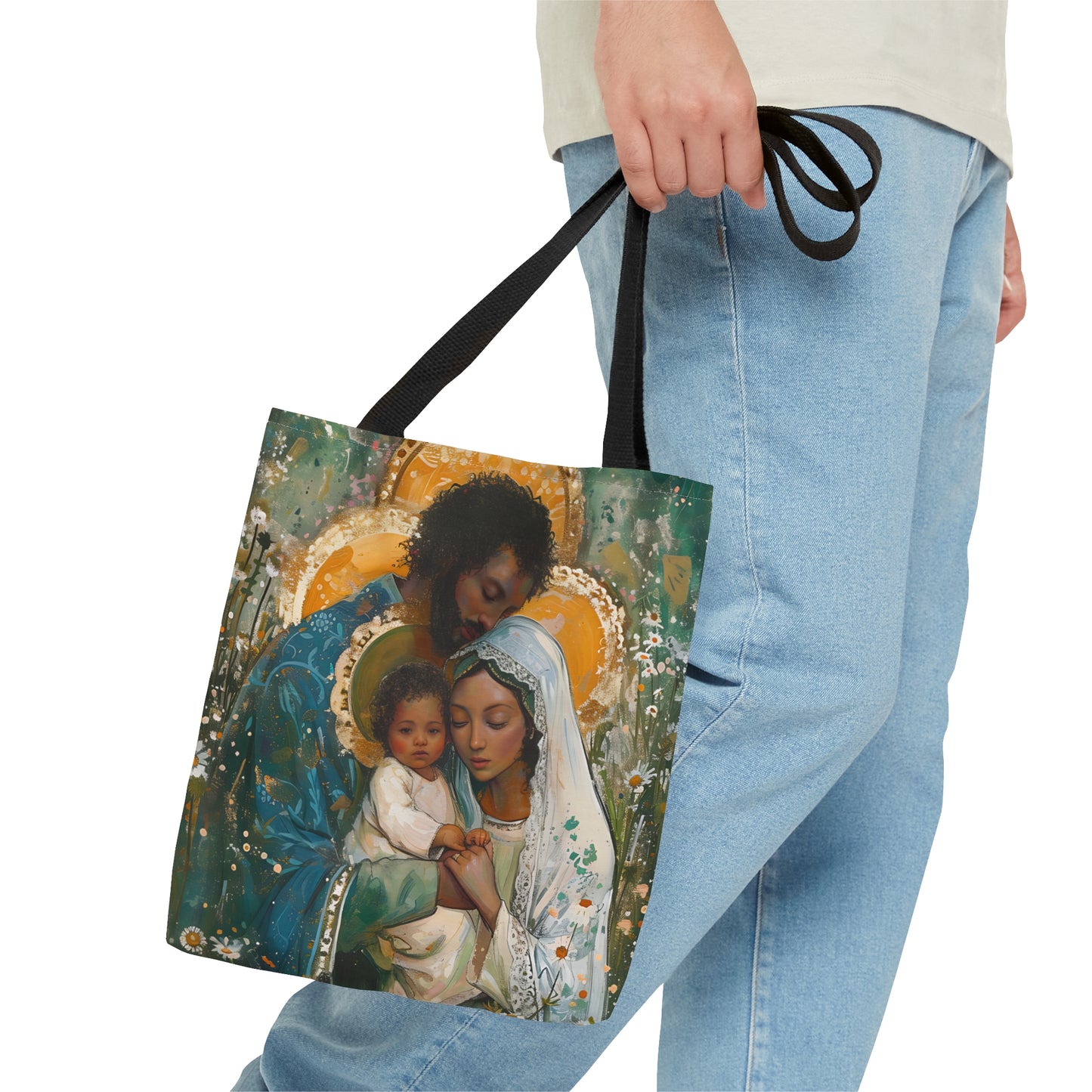 Sacred Sanctuary - Mary, Joseph, and the Infant Jesus Tote Bag - Large Medium Small Faith Art Bag - Holy Family Purse - Double Sided