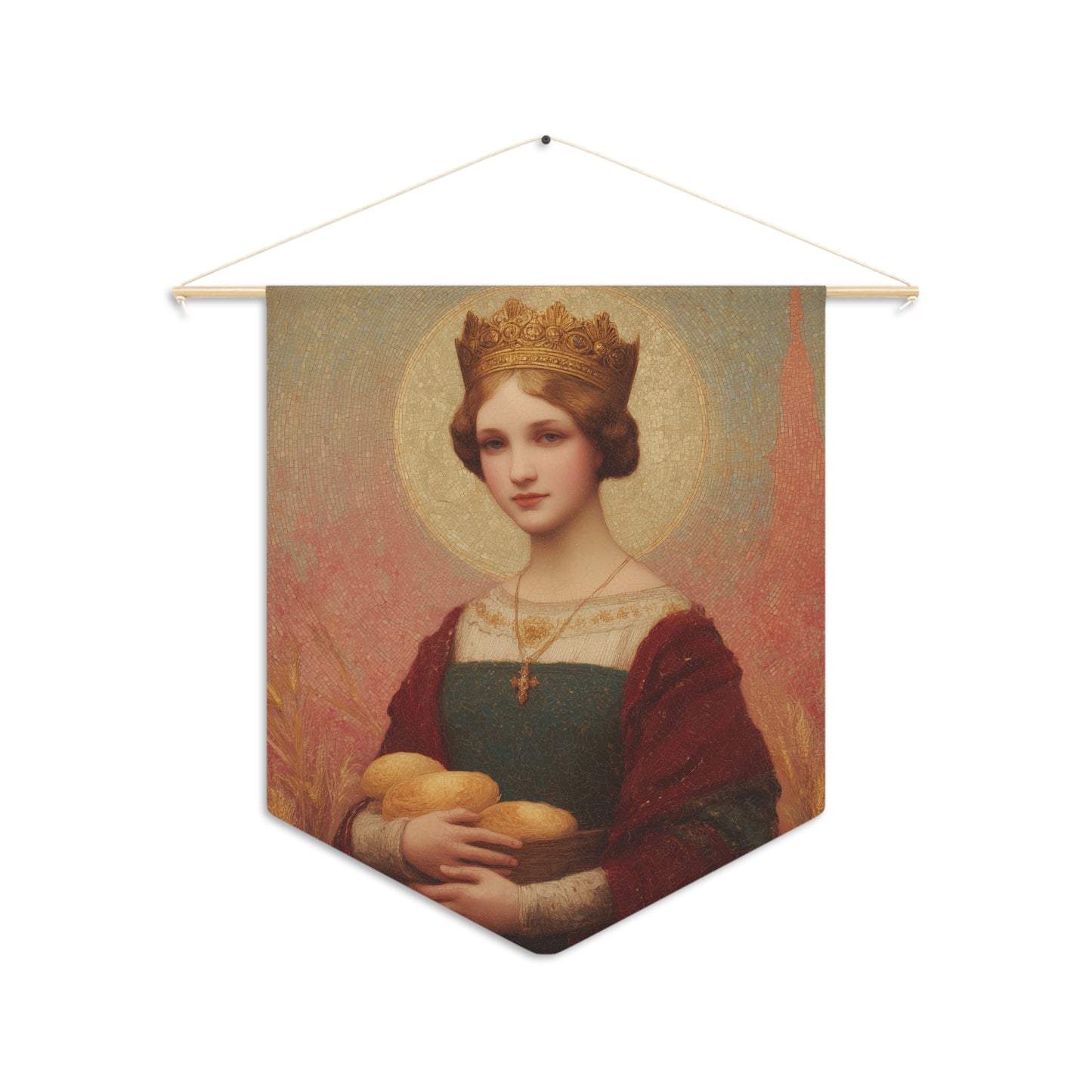 Saint Elizabeth of Hungary - Pennant / Banner / Wall Hanging - Prayer room art - Catholic Home - 18" x 21" - Patron Saint Art