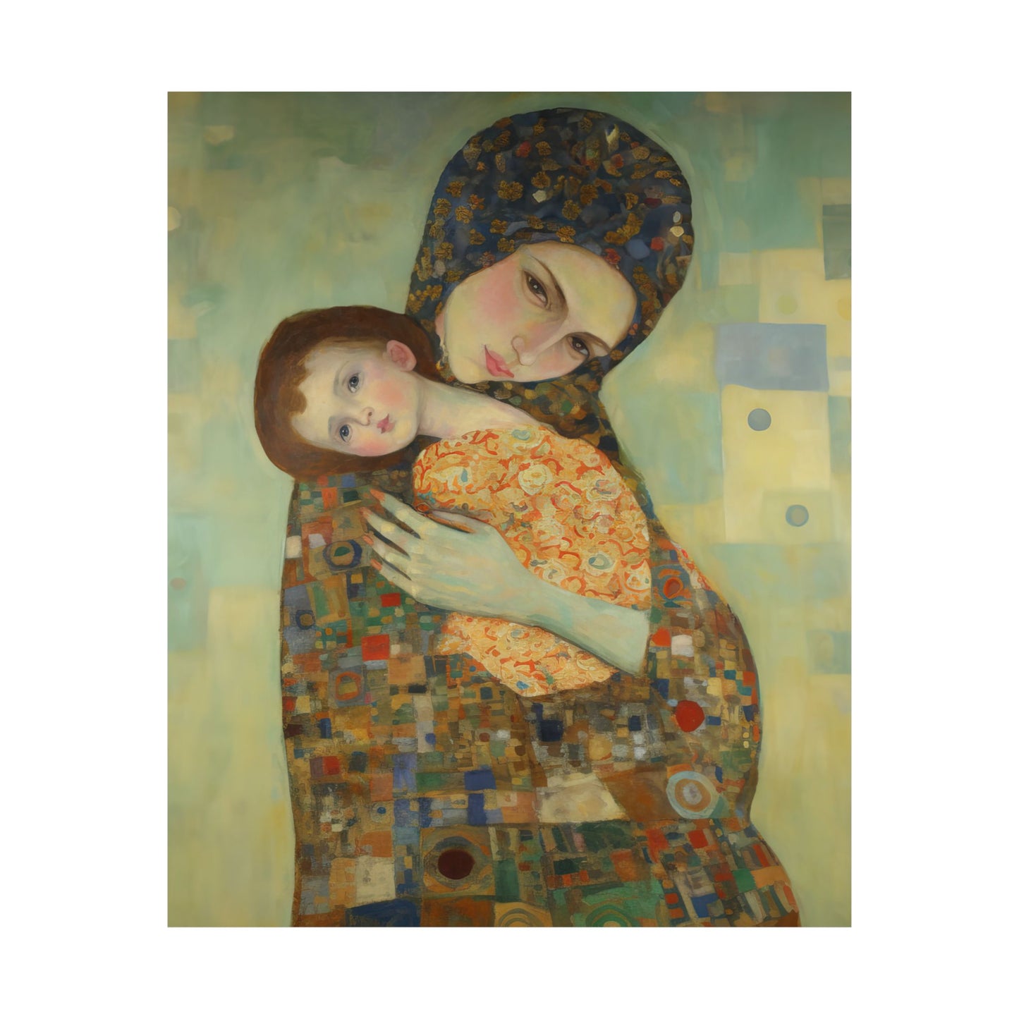 Cherished Blessing - Mary with Her Son - Based on Gustav Klimt's The Kiss - Multiple Sizes - Premium Matte Vertical Posters - Christ Child