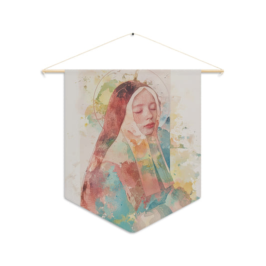 Saint Bernadette Pennant / Banner / Wall Hanging - Prayer room art - Catholic Home - 18" x 21"
