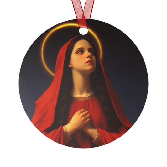 Mary the Blessed Virgin Metal Ornament - Religious Holiday Christmas Ornament and Keepsake - Double sided - Prayer Ornament