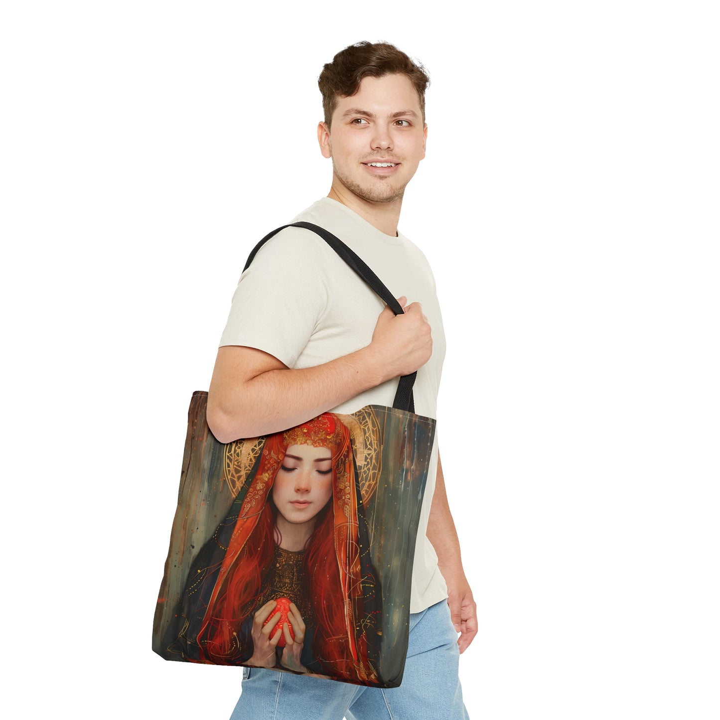 Devotion of Mary Magdalene - Saint Mary Magdalene and the Red Easter Egg Tote Bag - Large Medium Small Faith Art Bag - Catholic Faith Purse
