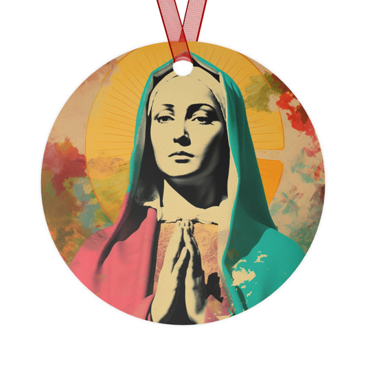Mary the Blessed Virgin Metal Ornament - Religious Holiday Christmas Ornament and Keepsake - Double sided - Prayer Ornament