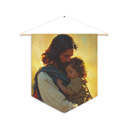 Divine Protector of the Innocent Pennant / Banner / Wall Hanging - Prayer room art - 18" x 21" - Catholic Gift - Christ and Child
