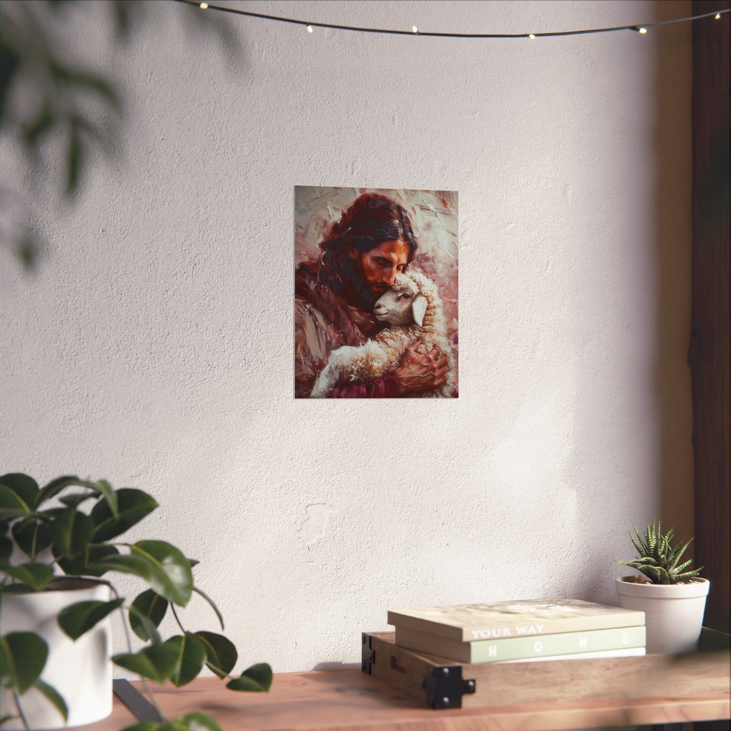 Jesus and the Little Lamb Poster Print - Sanctified Souls Print - Multiple Sizes - Premium Posters - Catholic Art - Christian painting