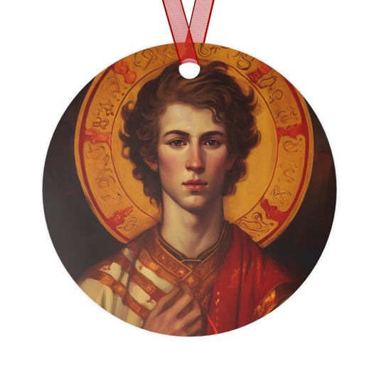 Saint Lawrence Deacon and Martyr Metal Ornament - Religious Holiday Christmas Ornament and Keepsake - Double sided - Prayer Ornament