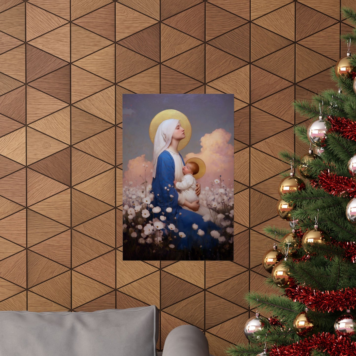 Our Lady Among the Flowers -  Catholic Art - Multiple Sizes - Premium Posters - Catholic Art - Christian Home - Catholic Saint Art