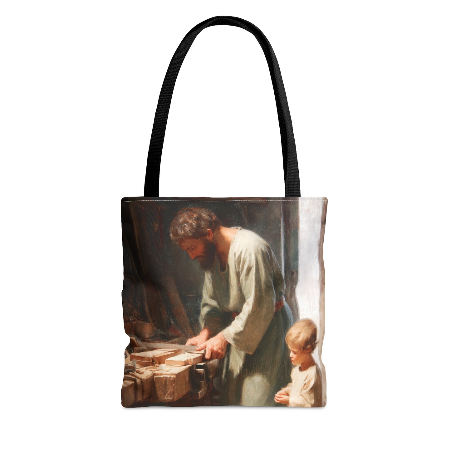 Saint Joseph the Worker Tote Bag - Large Medium Small Faith Art Bag - Catholic Faith Purse - Double Sided