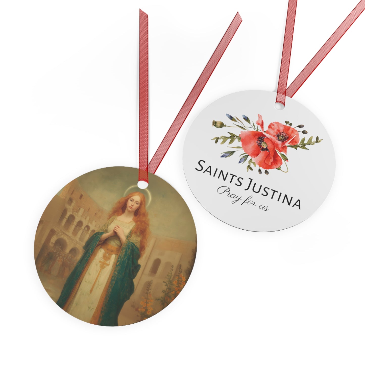 Saint Justina Metal Ornament - Religious Holiday Christmas Ornament and Keepsake - Prayer Ornament - Catholic Gift