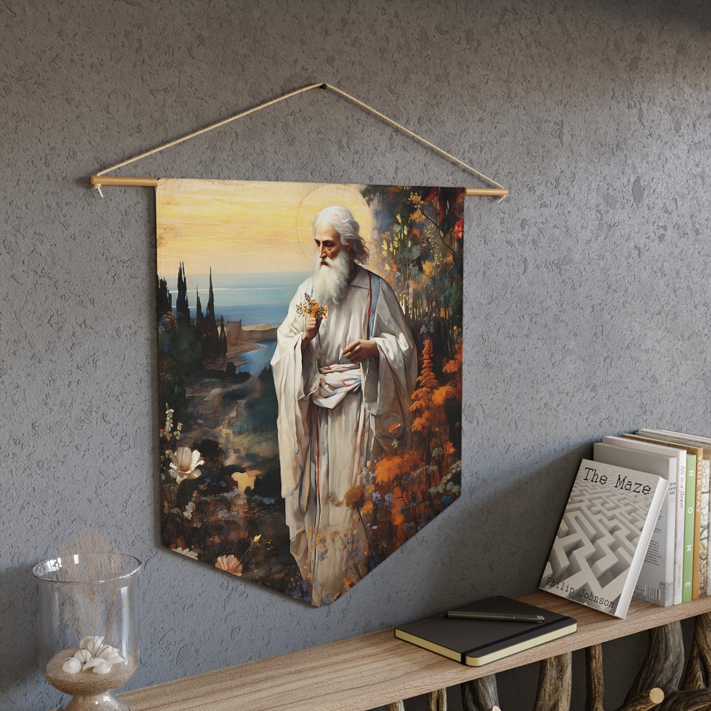 God's Footsteps in Eden Wall Banner / Wall Hanging - Prayer room art - Catholic Home Art - Large Saint Art - 18" x 21"