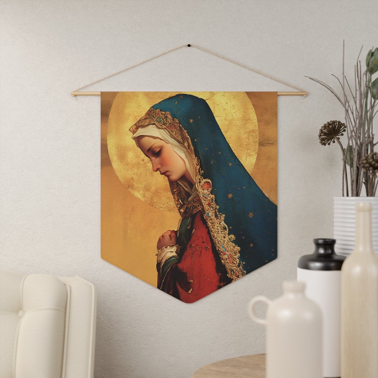 Our Lady of Mercy / Our Lady of Ransom  Pennant / Banner / Wall Hanging - Prayer room art - 18" x 21" - Catholic - Large Banner - Catholic
