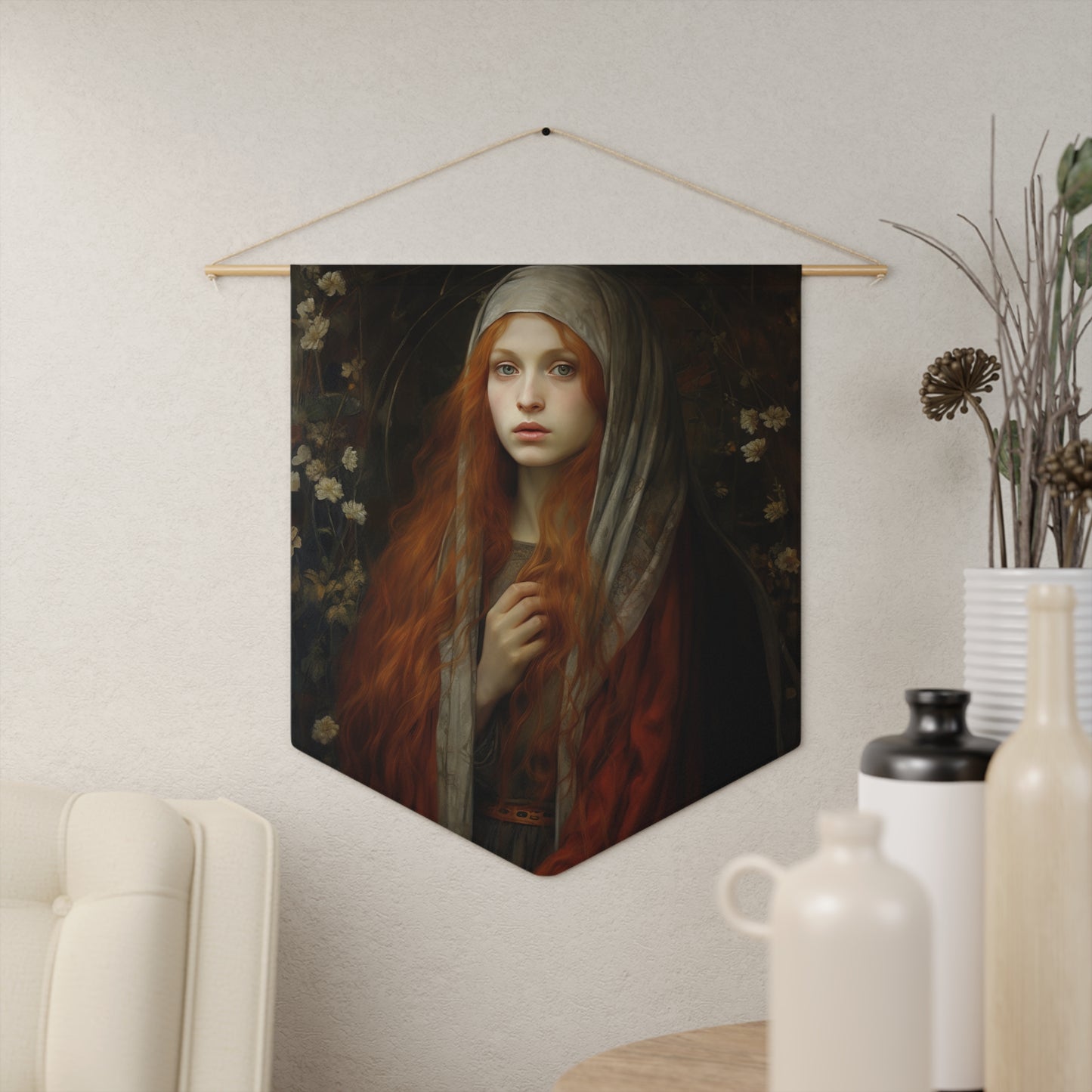 Path to Enlightenment- Mary Magdalene's Awakening Pennant / Banner / Wall Hanging - Prayer room - Catholic Art - Saint Art - 18" x 21"