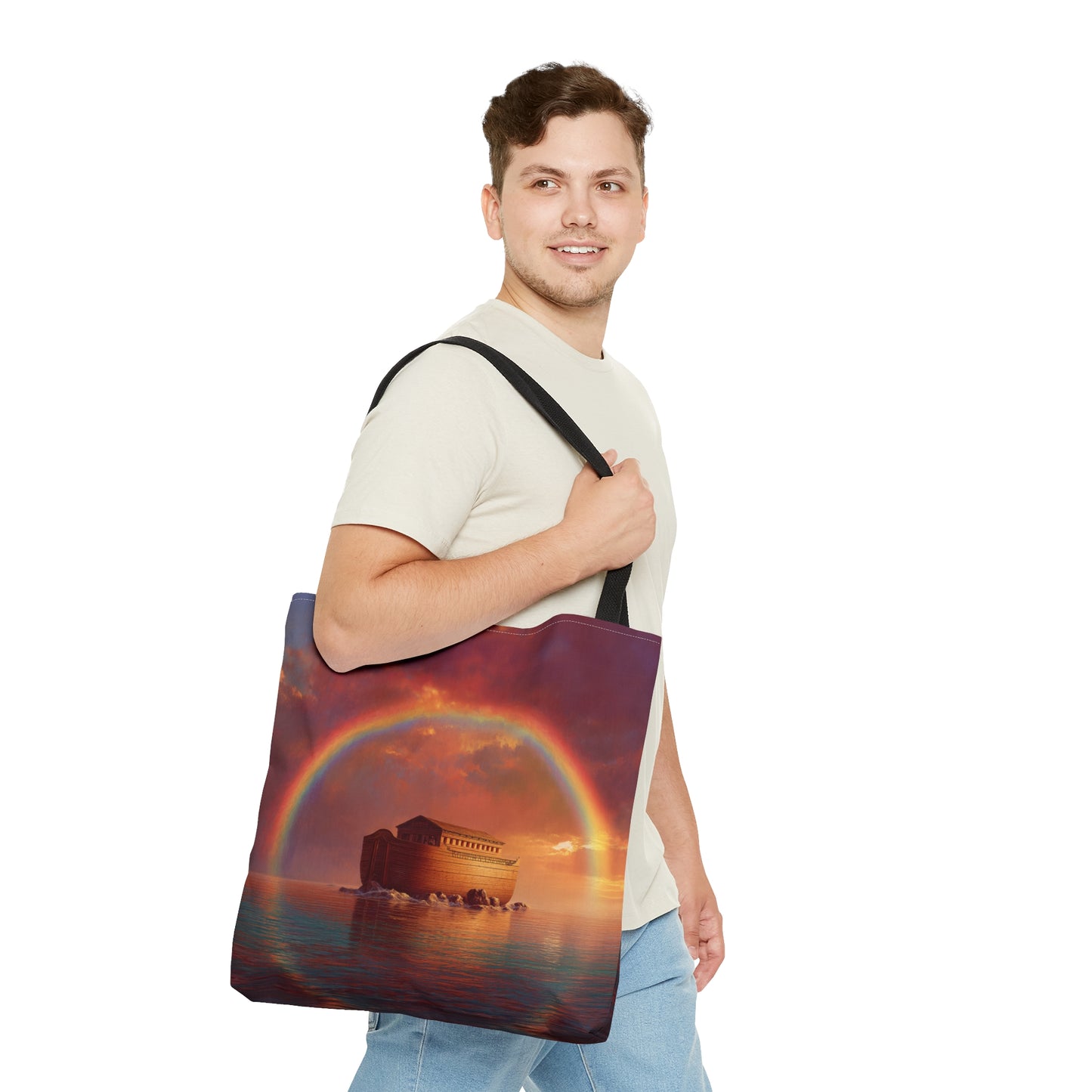 Sheltered Beneath the Covenant Sky - Noah's Ark Tote Bag - Large Medium Small Faith Art Bag - Catholic Faith Purse - Double Sided