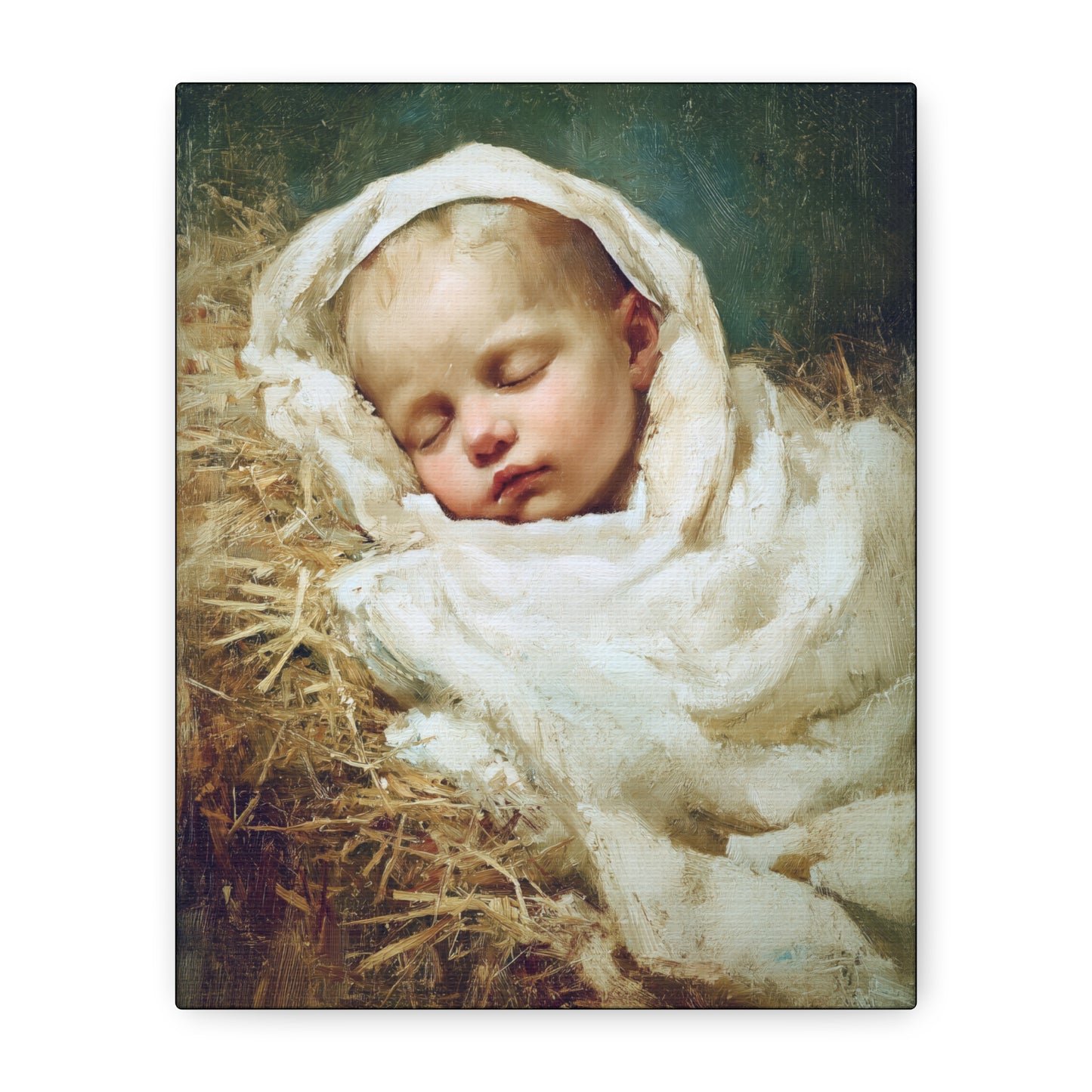 The Christ Child Resting in the Silence of the Manger - Gallery Wrapped Canvas - Print - Religious Art for your Home - Catholic Art Print
