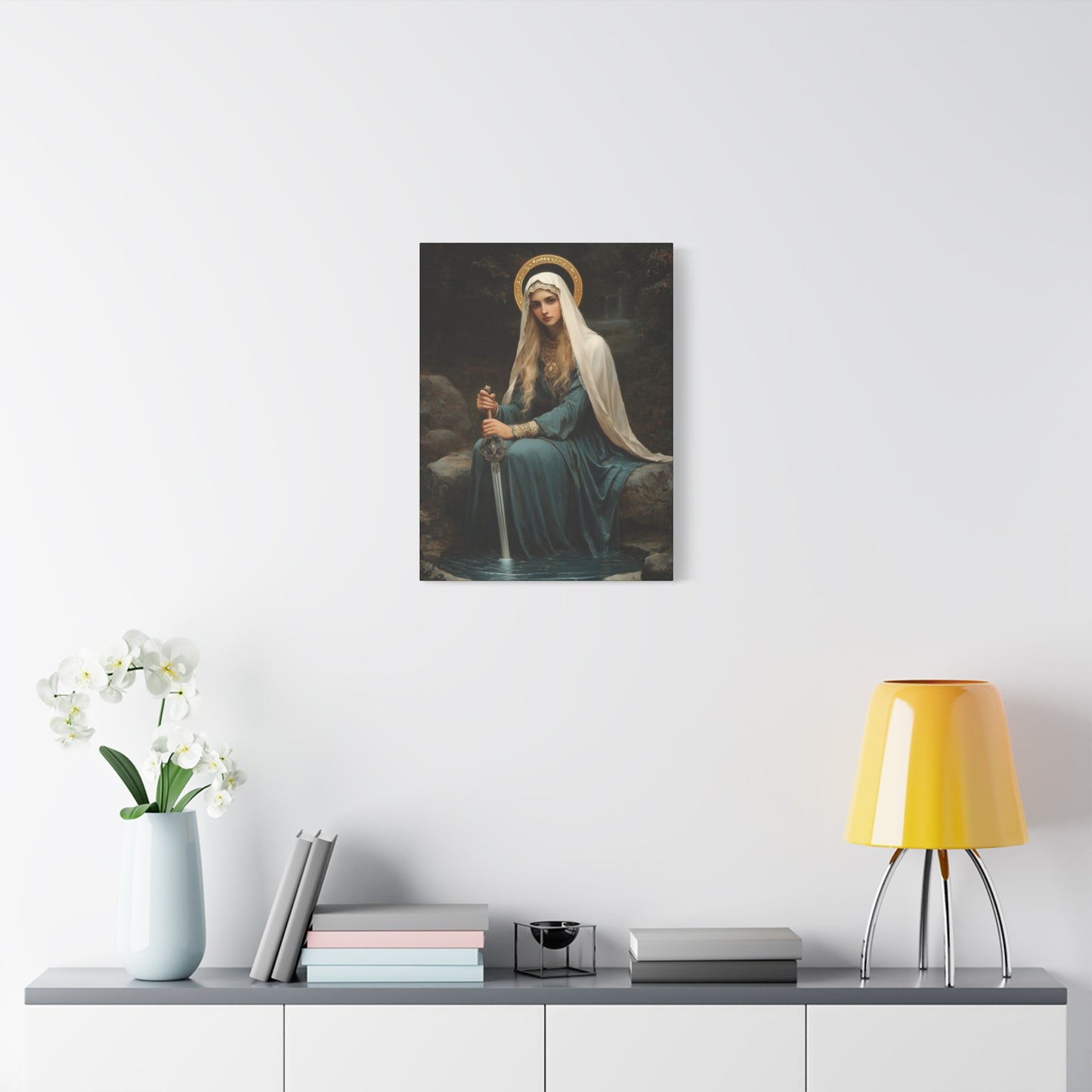 Saint Winifred - Museum Wrapped Canvas - Print - Religious Art for your Home - Christian print - Prayer Room Art - Catholic