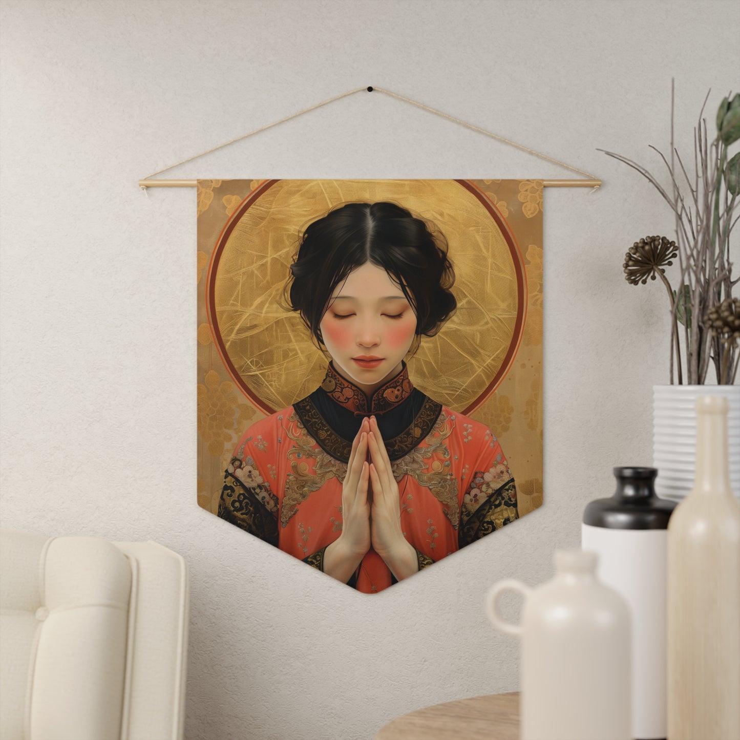 Saint Lucy Yi Zhenmei Wall Banner / Wall Hanging / Pennant - Religious Wall Tapestry - Catholic Art - 18" x 21"