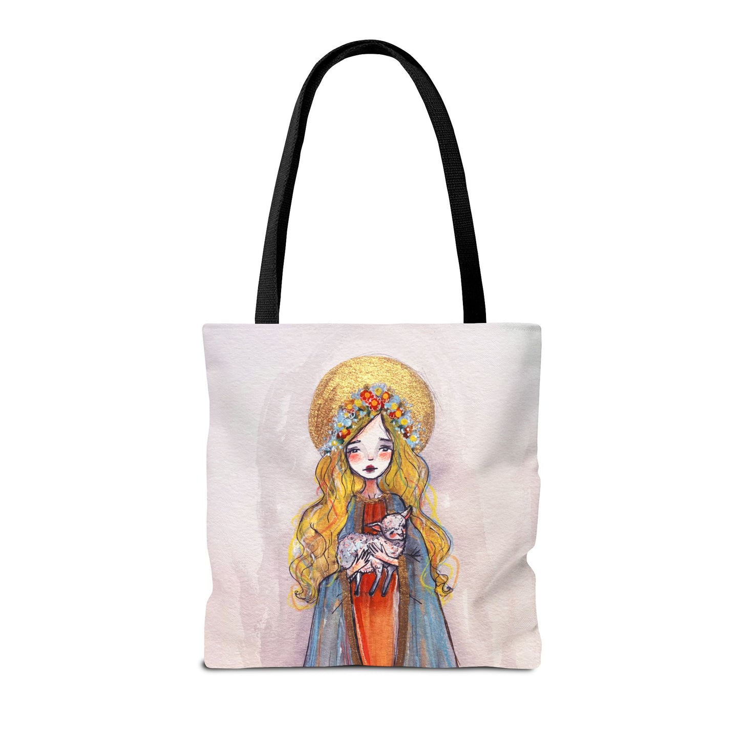 Saint Agnes of Rome Catholic Tote Bag | Christian Devotional Bag Hand-Drawn Sacred Art Tote | Sanctified Solocosmo Religious Tote