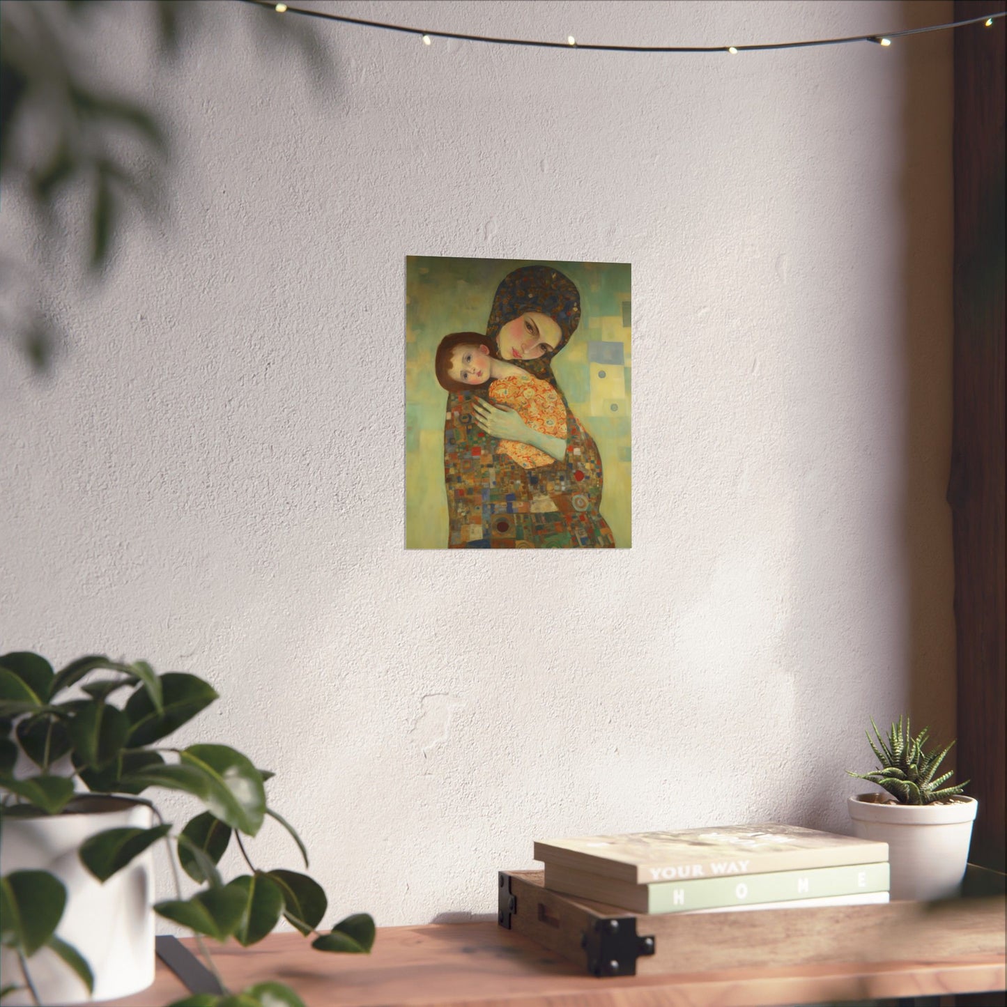 Cherished Blessing - Mary with Her Son - Based on Gustav Klimt's The Kiss - Multiple Sizes - Premium Matte Vertical Posters - Christ Child